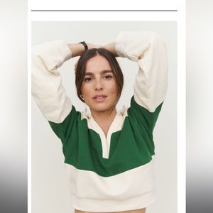 Reformation Green and Cream Colorblock Cropped Pullover Sweater